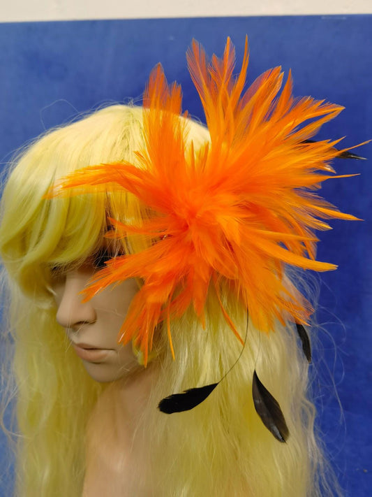 orange fascinator millinery feather brooch hair clip wedding ascot