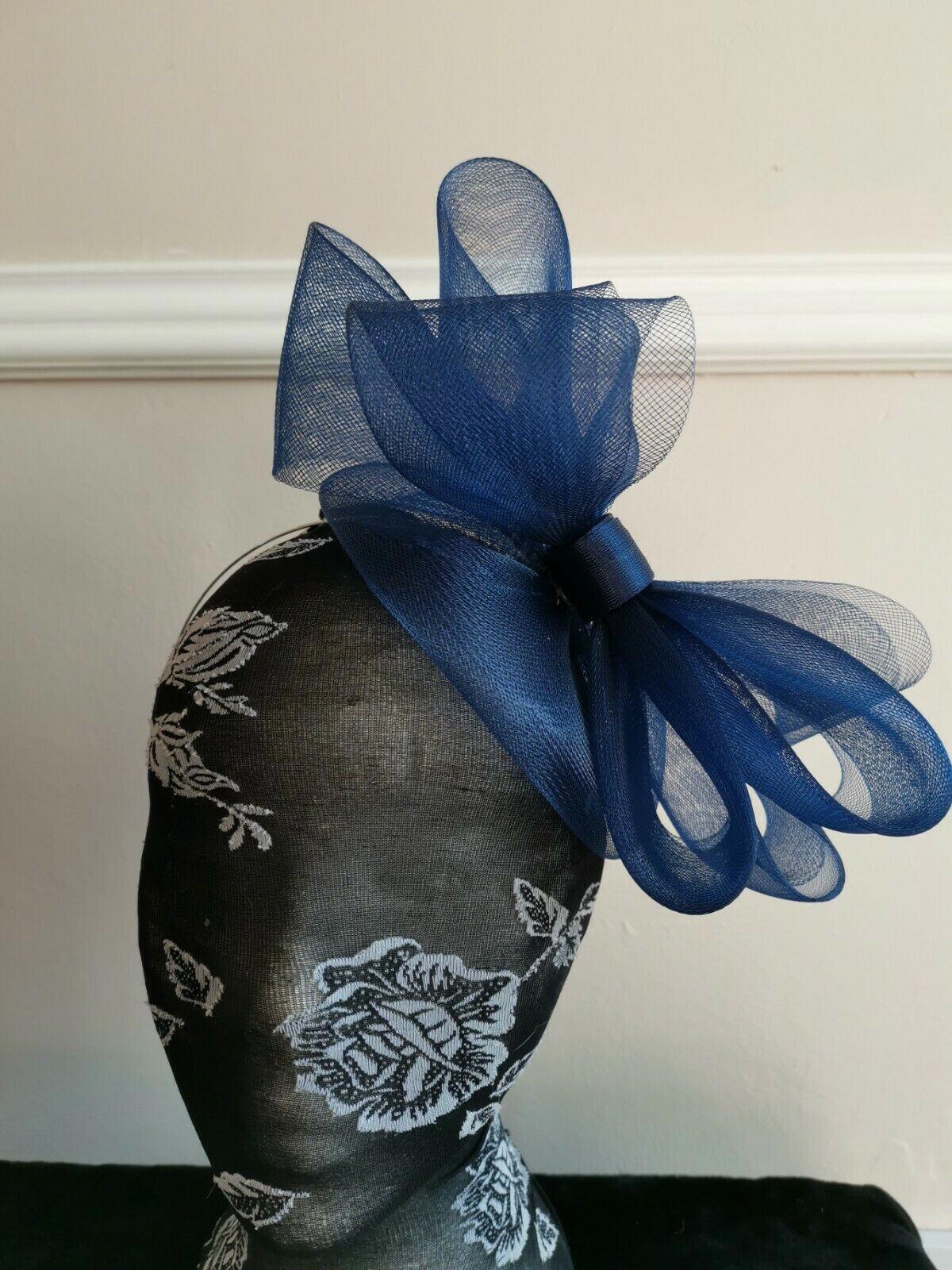 navy blue headband crin fascinator millinery hat wedding ascot