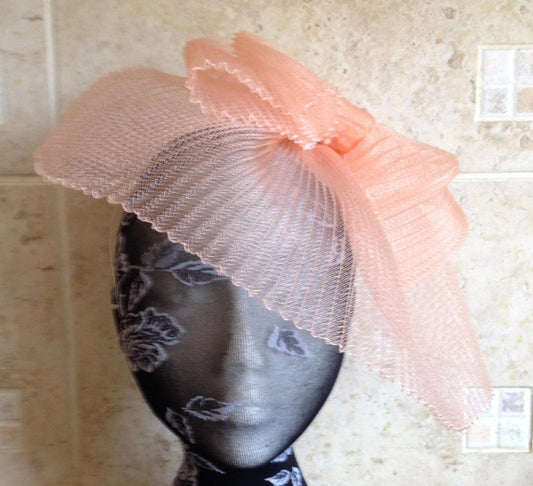 Peach coral nude fascinator millinery burlesque wedding hat ascot race bridal x