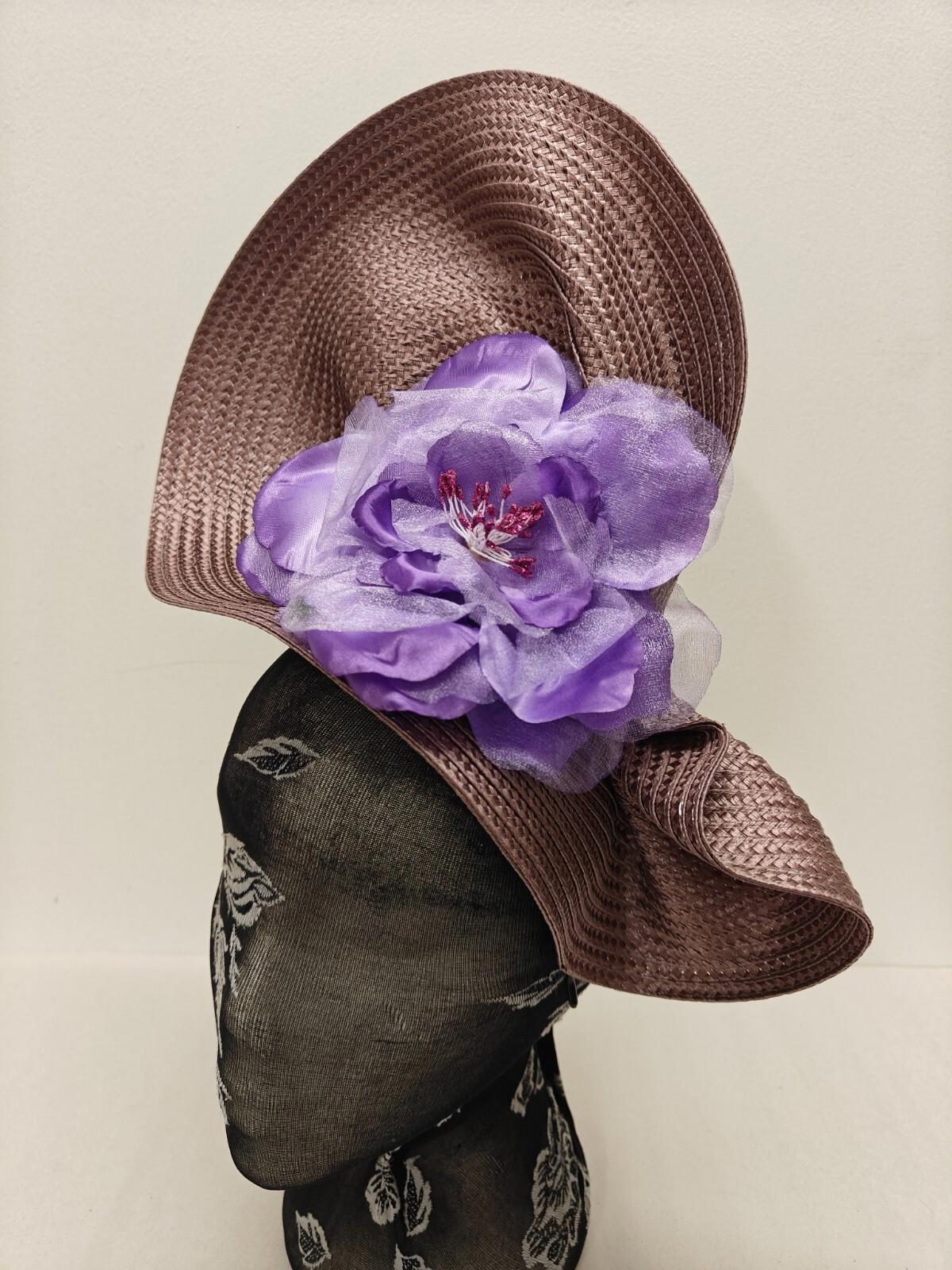 purple flower large straw fascinator millinery burlesque headband wedding hat