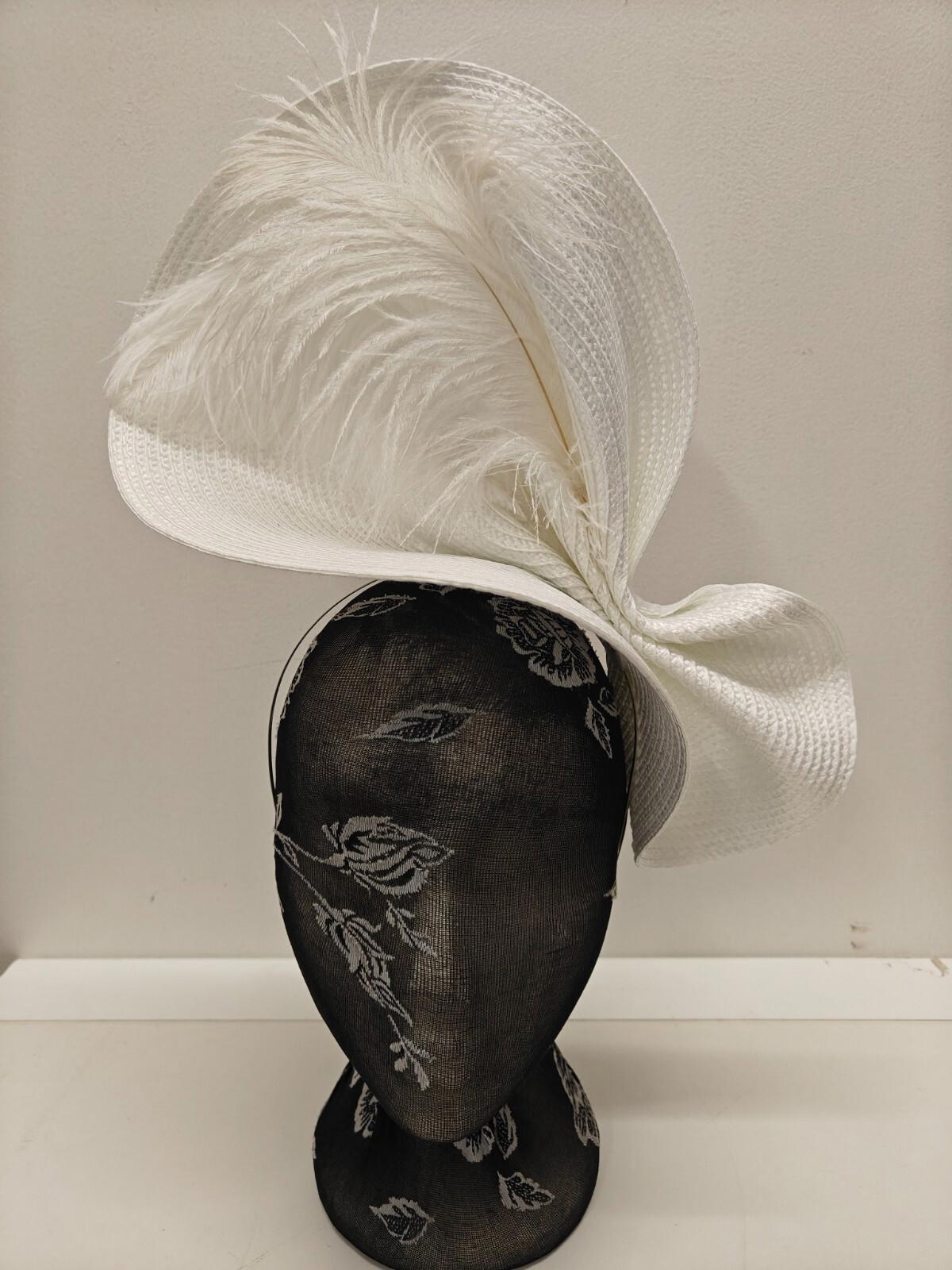 white large straw fascinator ostrich feather millinery headband wedding hat