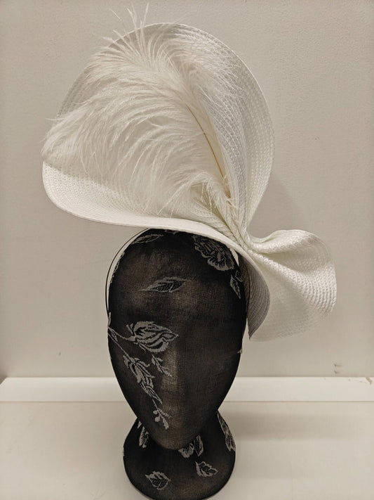 white large straw fascinator ostrich feather millinery headband wedding hat