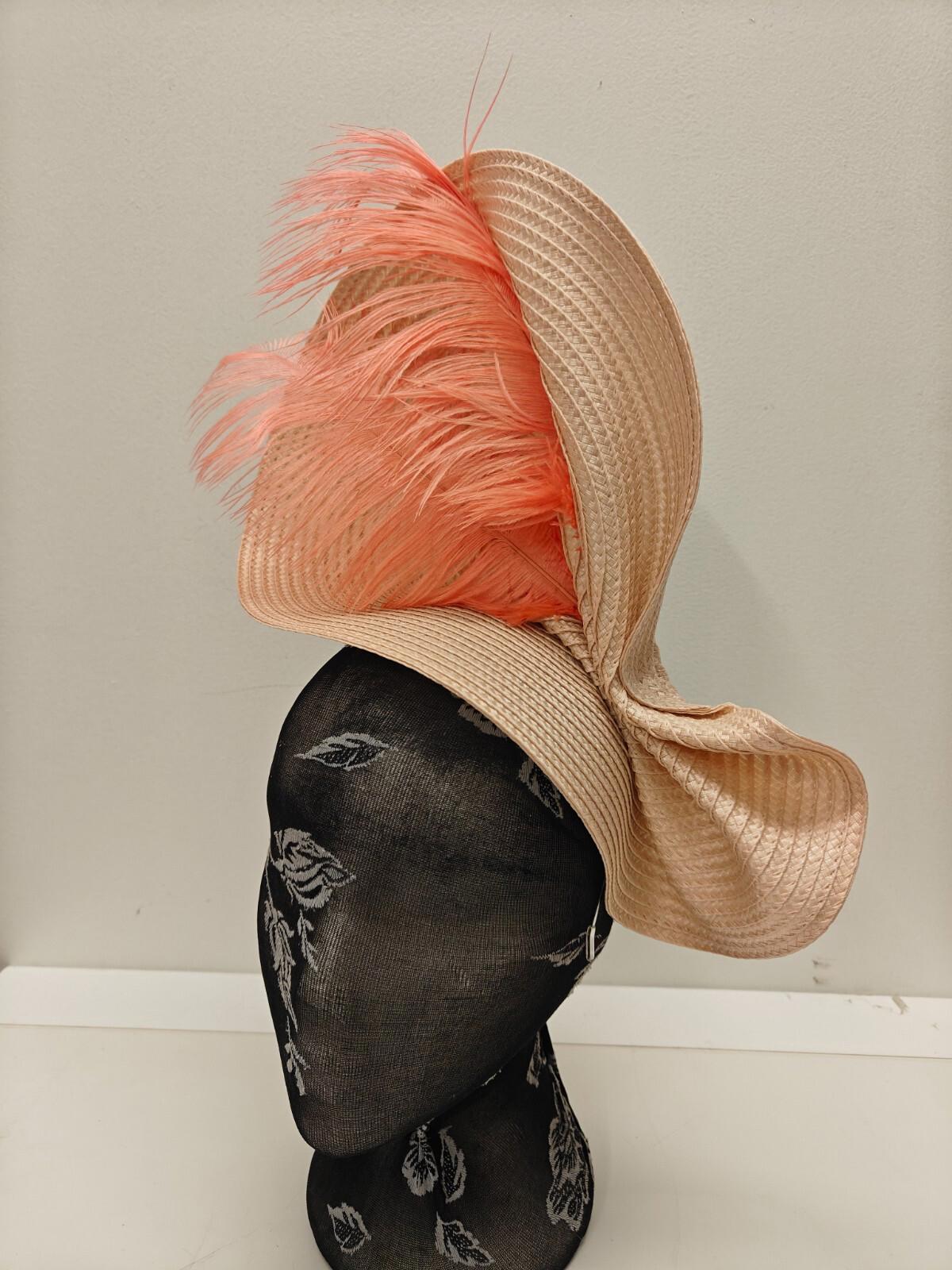 peach large straw fascinator ostrich feather millinery headband wedding hat