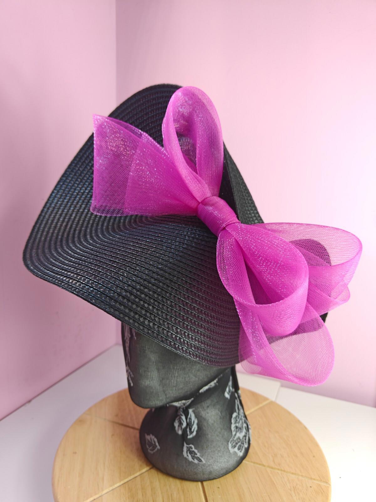 black dark pink large straw fascinator wedding hat Kentucky Derby Royal Ascot