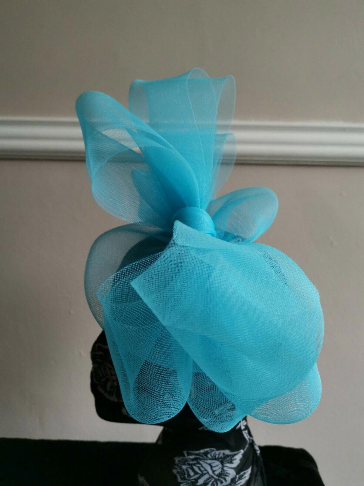 Turquoise blue headband crinoline fascinator millinery hat wedding ascot