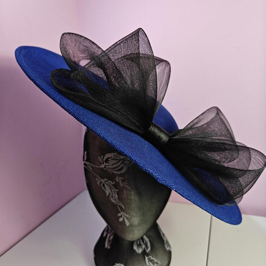 blue black large fascinator headband wedding hat  Kentucky Derby Royal Ascot bow