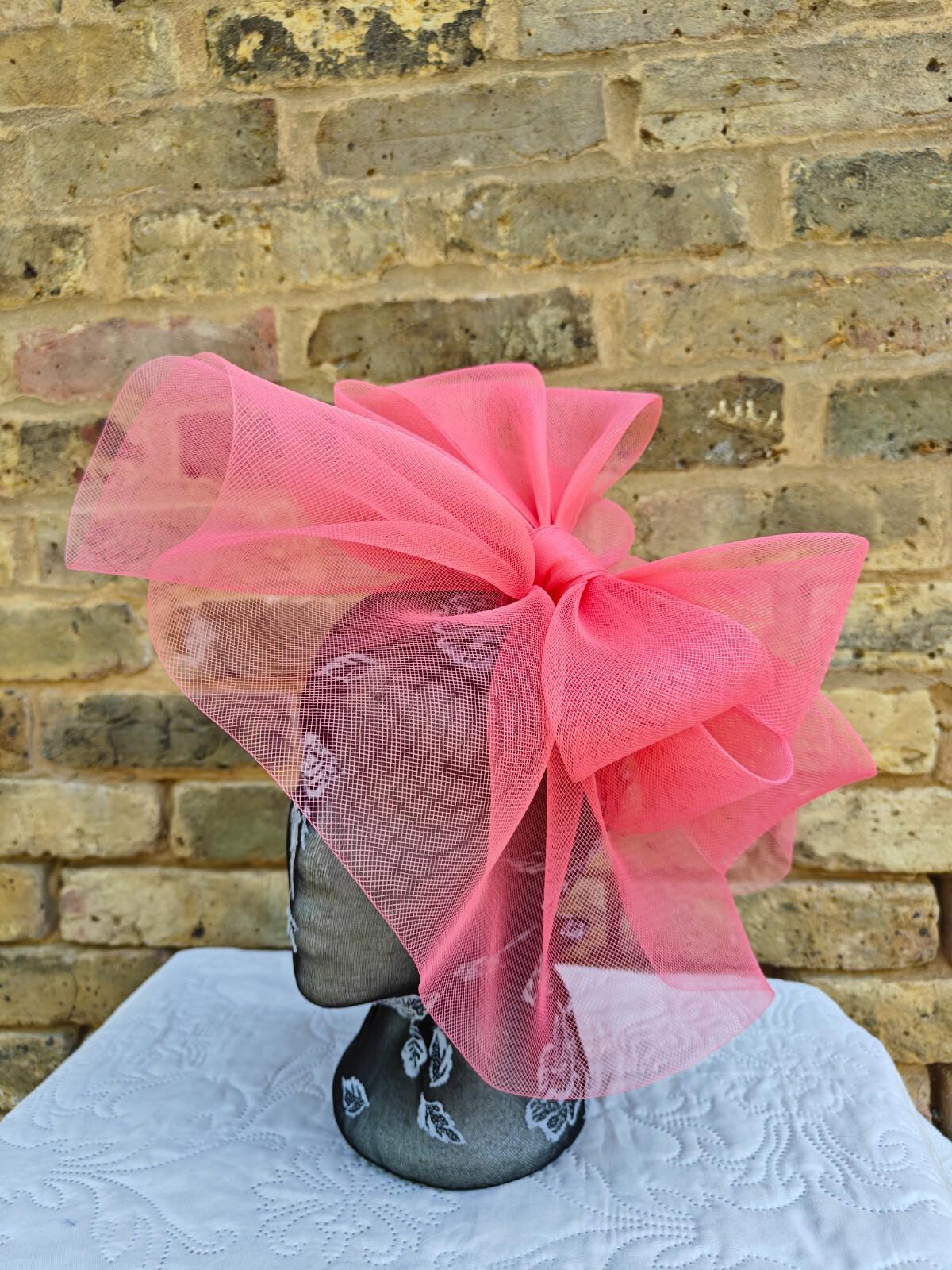 coral pink fascinator millinery burlesque wedding hat headband ascot
