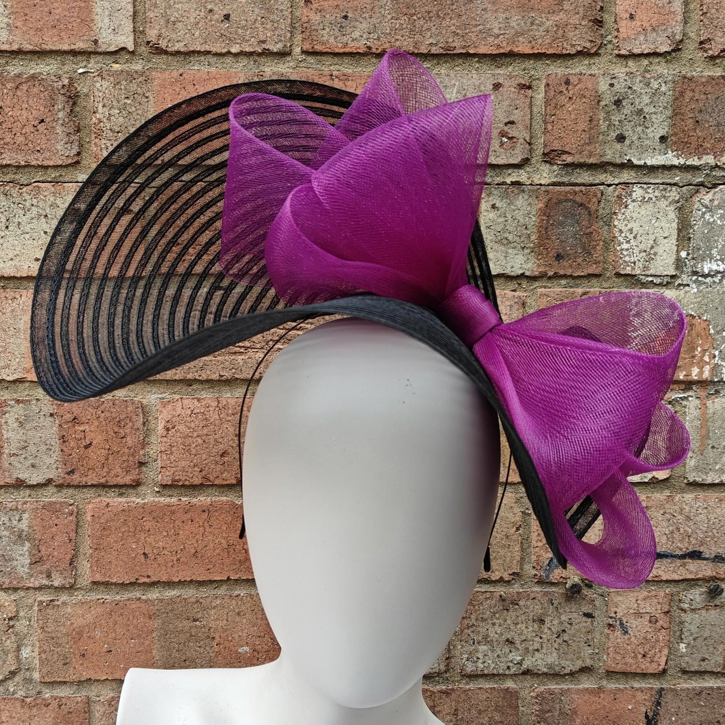 black plum bow crinoline fascinator millinery headband wedding hat party cosplay