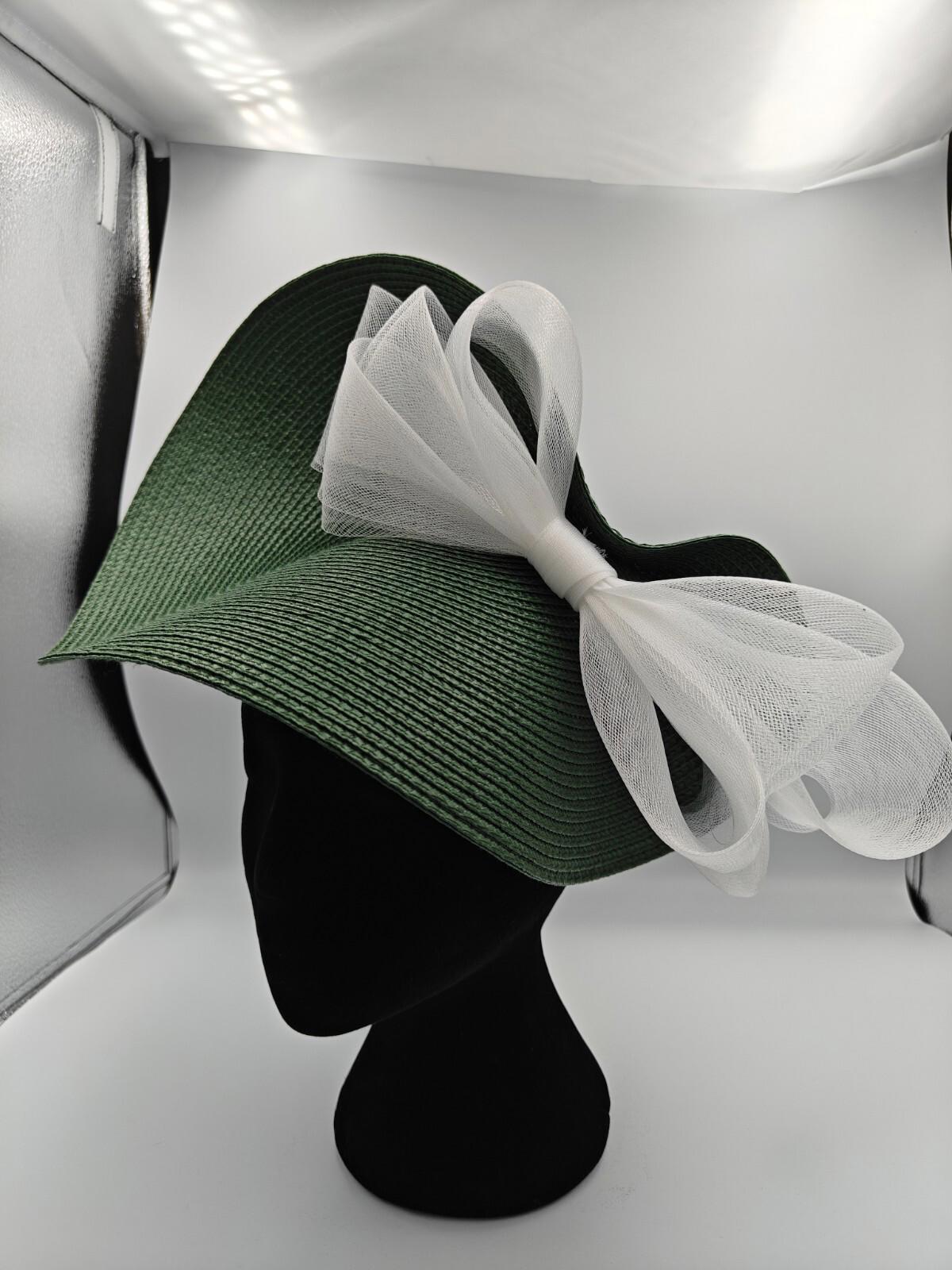 green white bow straw fascinator millinery burlesque headband wedding hat