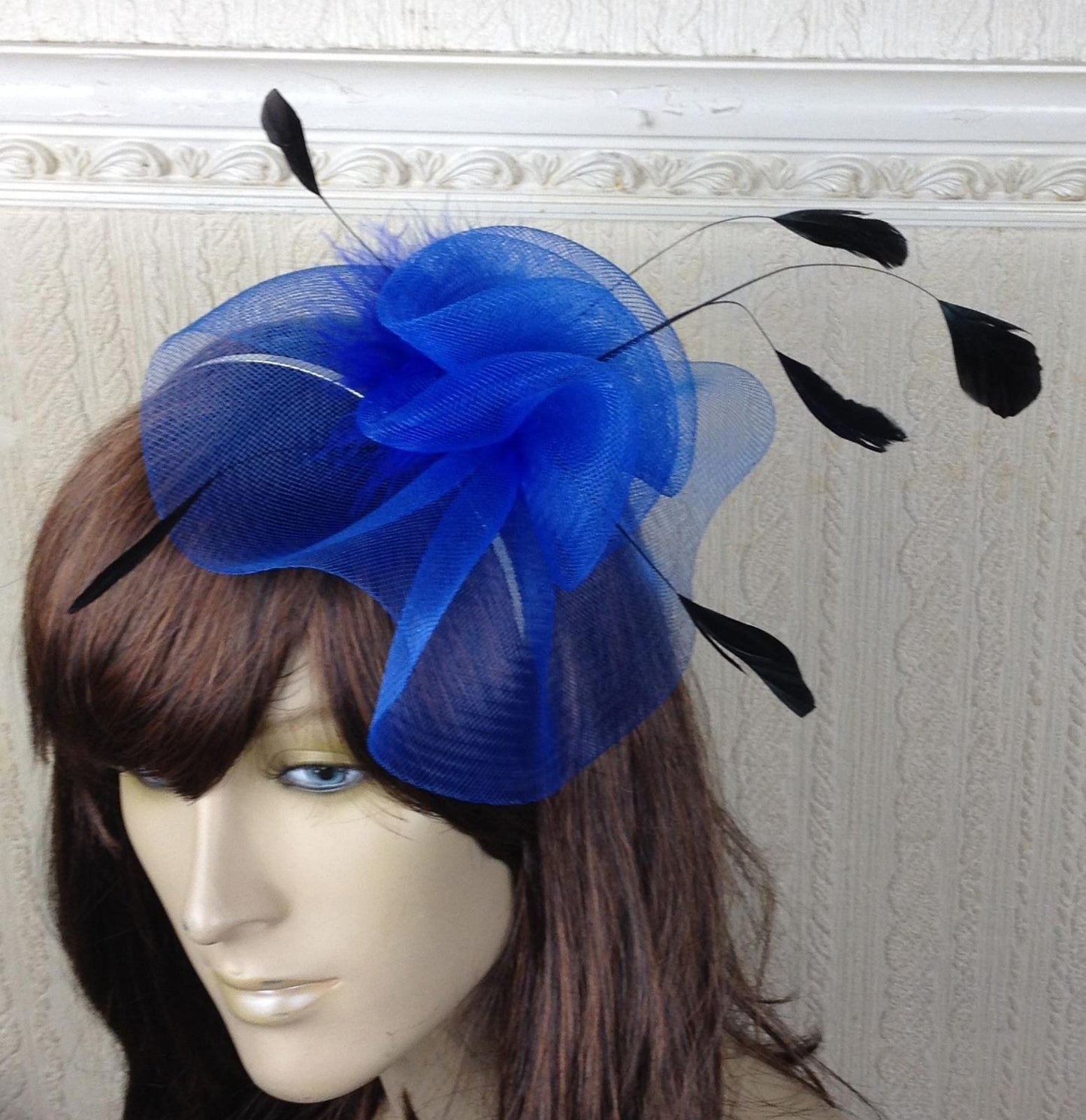 blue black feather hair headband fascinator millinery wedding hat ascot race 1