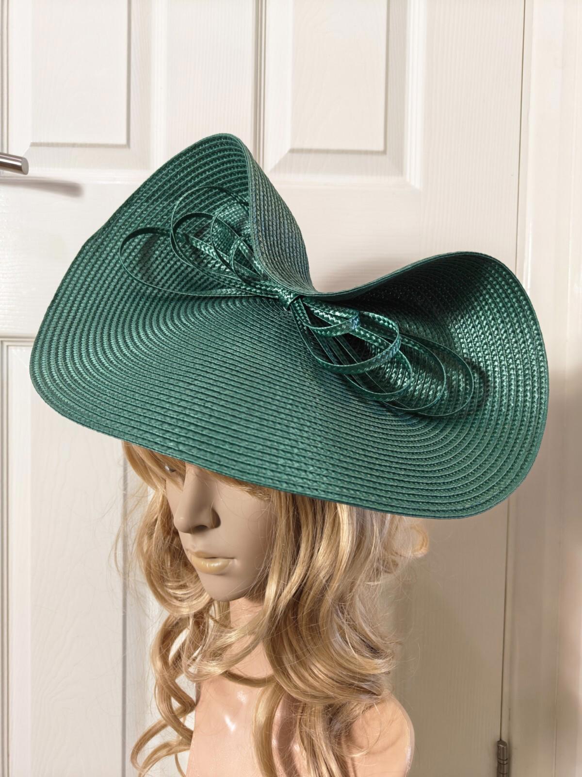 green large straw fascinator millinery burlesque headband wedding hat