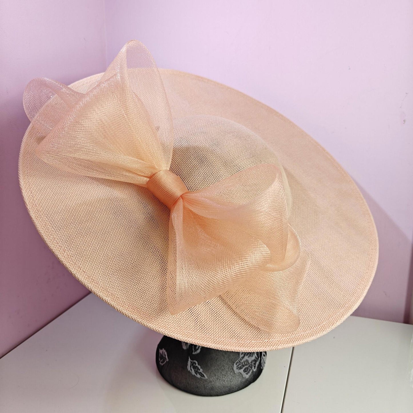 peach pink large fascinator headband wedding hat  Kentucky Derby Royal Ascot bow