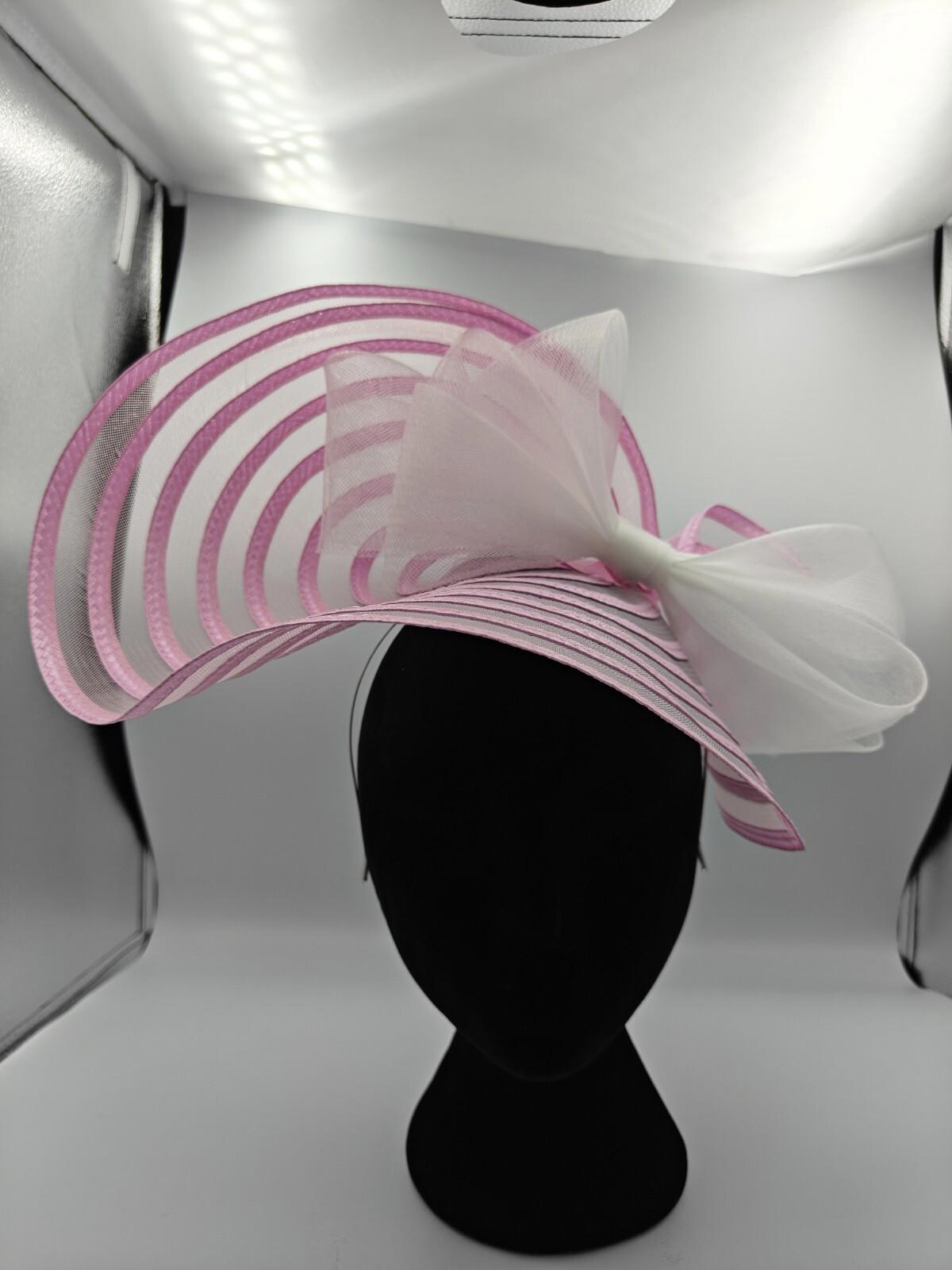 baby pink white bow straw fascinator millinery burlesque headband wedding hat