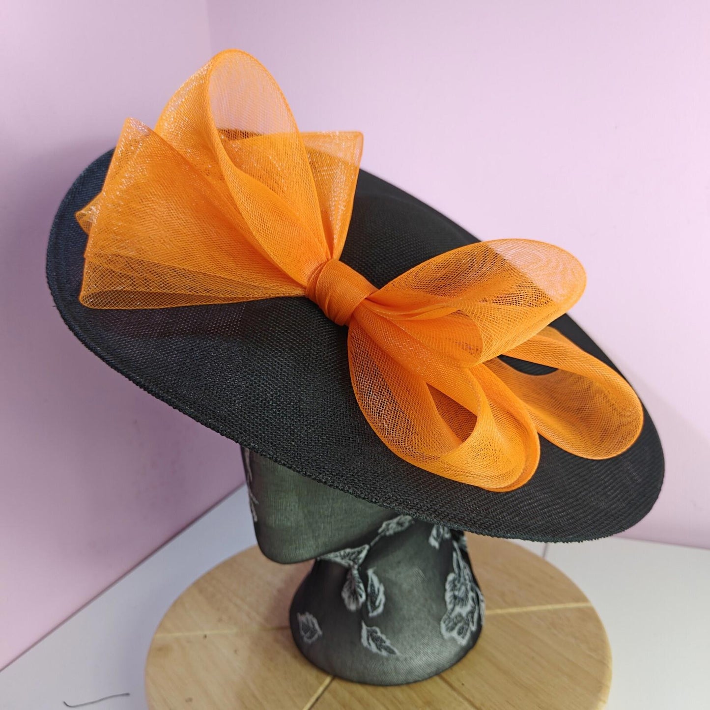 black orange large fascinator wedding hat  Kentucky Derby Royal Ascot bow