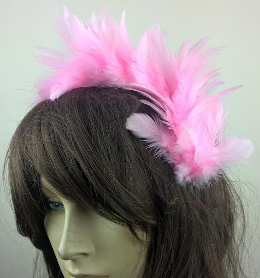 pink feather headband fascinator hair band wedding bridal race party ascot