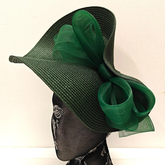 dark green large straw fascinator millinery burlesque headband wedding hat bow