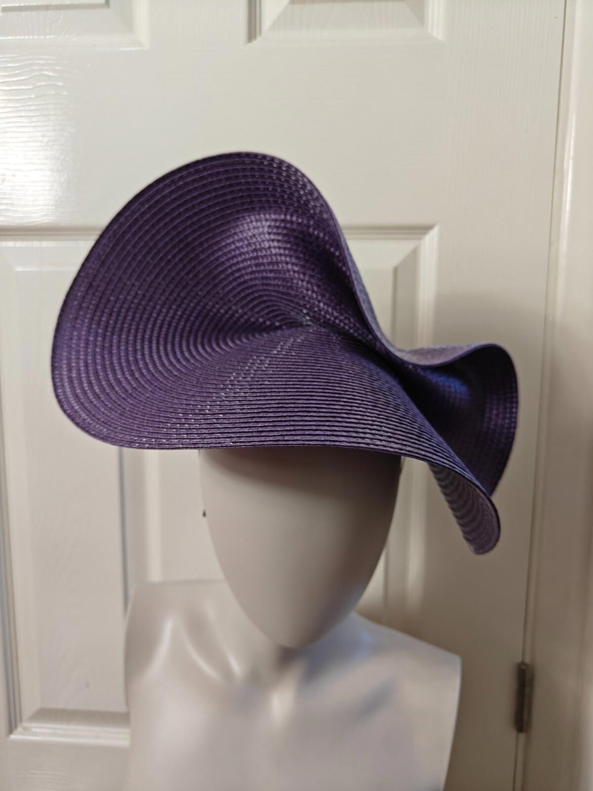 purple large straw fascinator millinery burlesque headband wedding hat