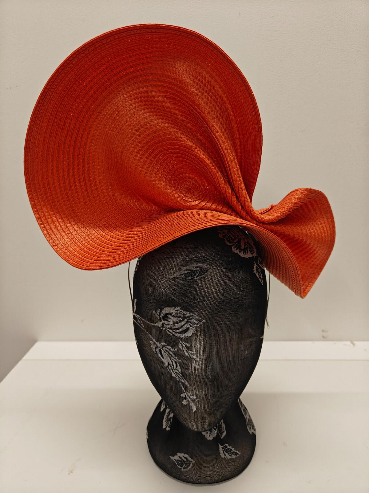 orange large straw fascinator millinery burlesque headband wedding hat