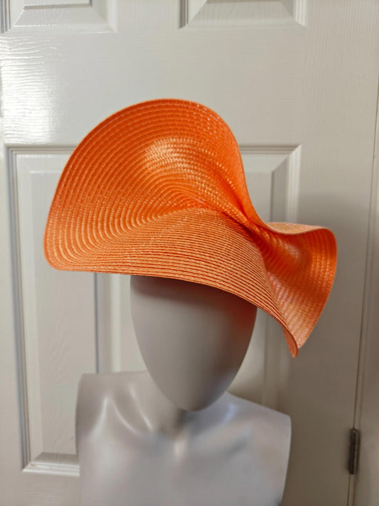 Orange large straw fascinator millinery burlesque headband wedding hat