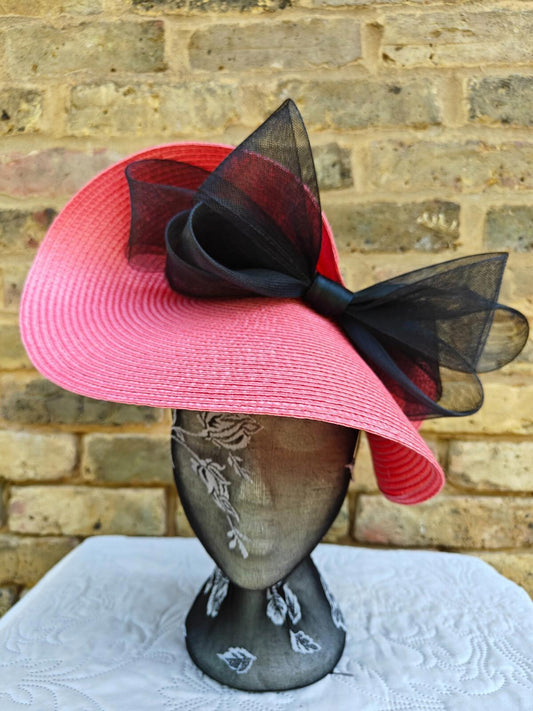 coral pink black large straw fascinator millinery headband wedding hat ascot