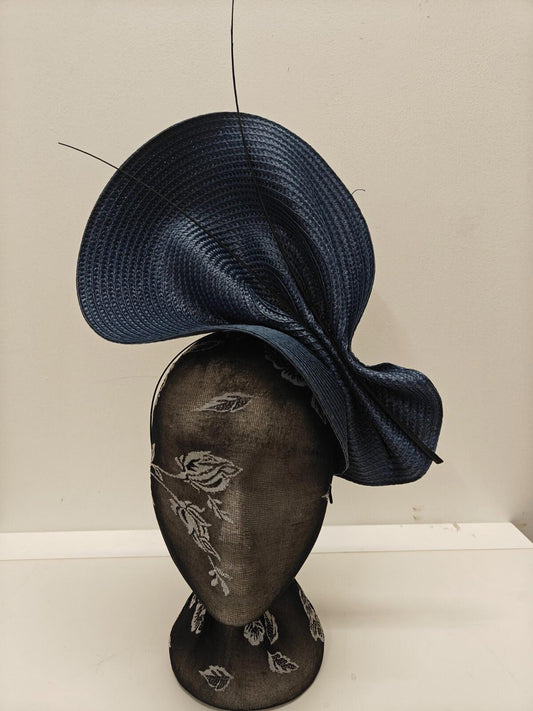 navy blue straw fascinator ostrich quill spine millinery headband wedding hat