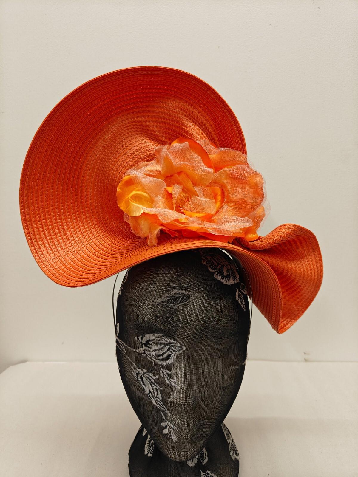 orange flower large straw fascinator millinery burlesque headband wedding hat