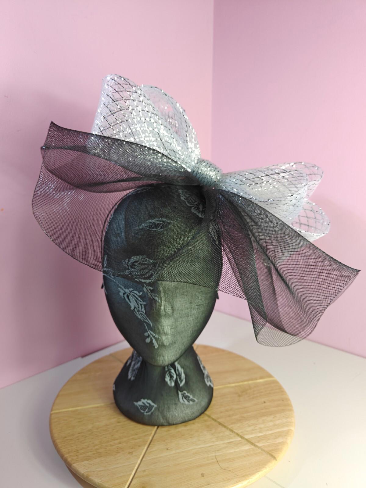 black silver fascinator millinery headband derby wedding hat ascot race