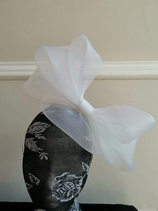 white crin fascinator on headband millinery wedding hat ascot race fancy dress