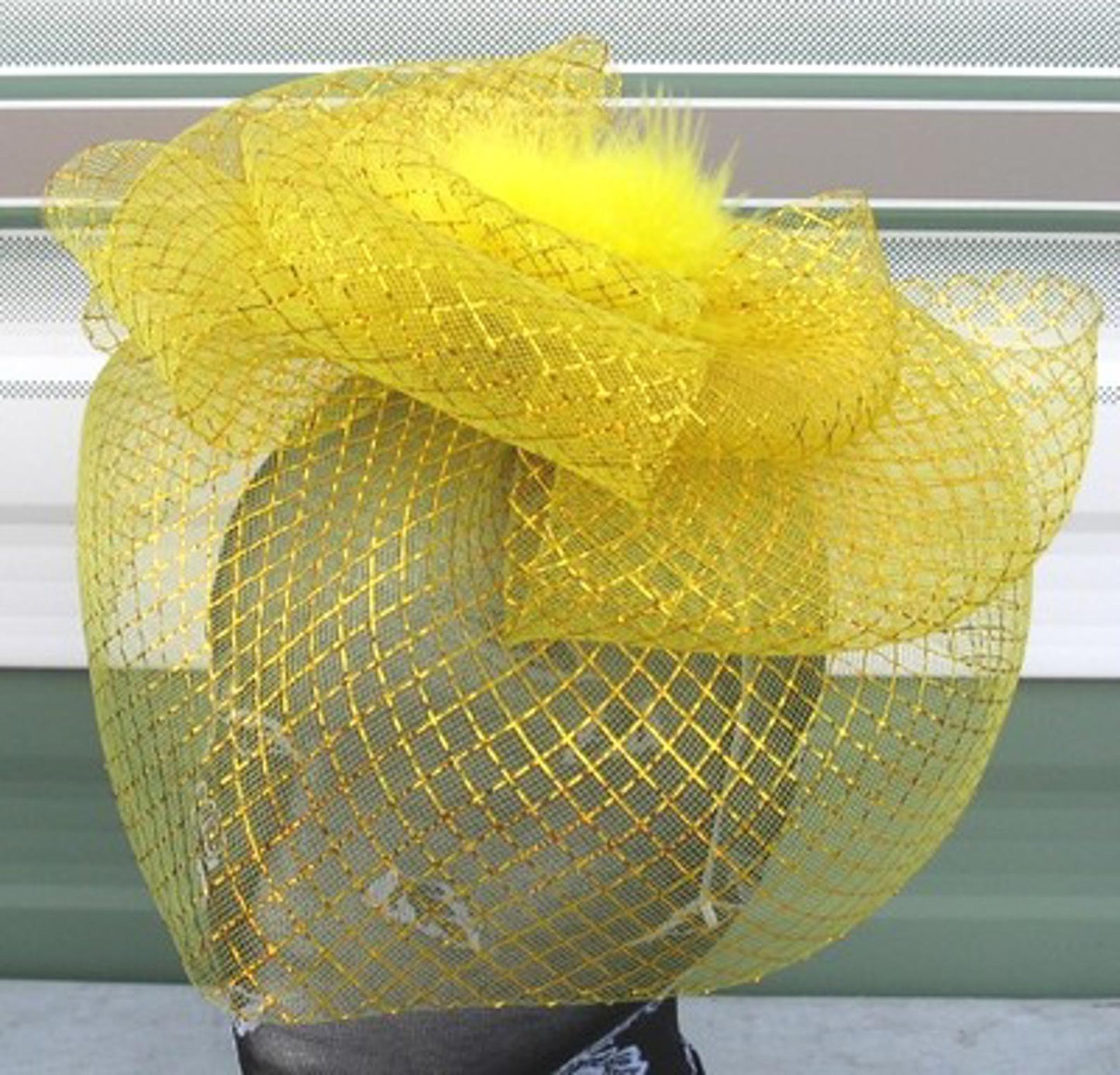 gold feather fascinator millinery burlesque headband wedding hat race ascot
