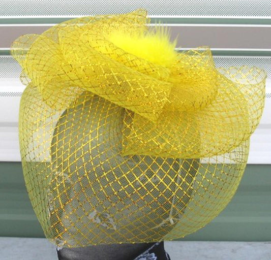 gold feather fascinator millinery burlesque headband wedding hat race ascot