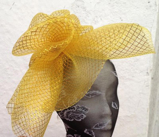 gold fascinator millinery burlesque wedding hat hair piece ascot race bridal 1