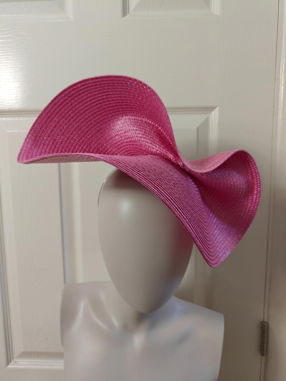 pink large straw fascinator millinery burlesque headband wedding hat
