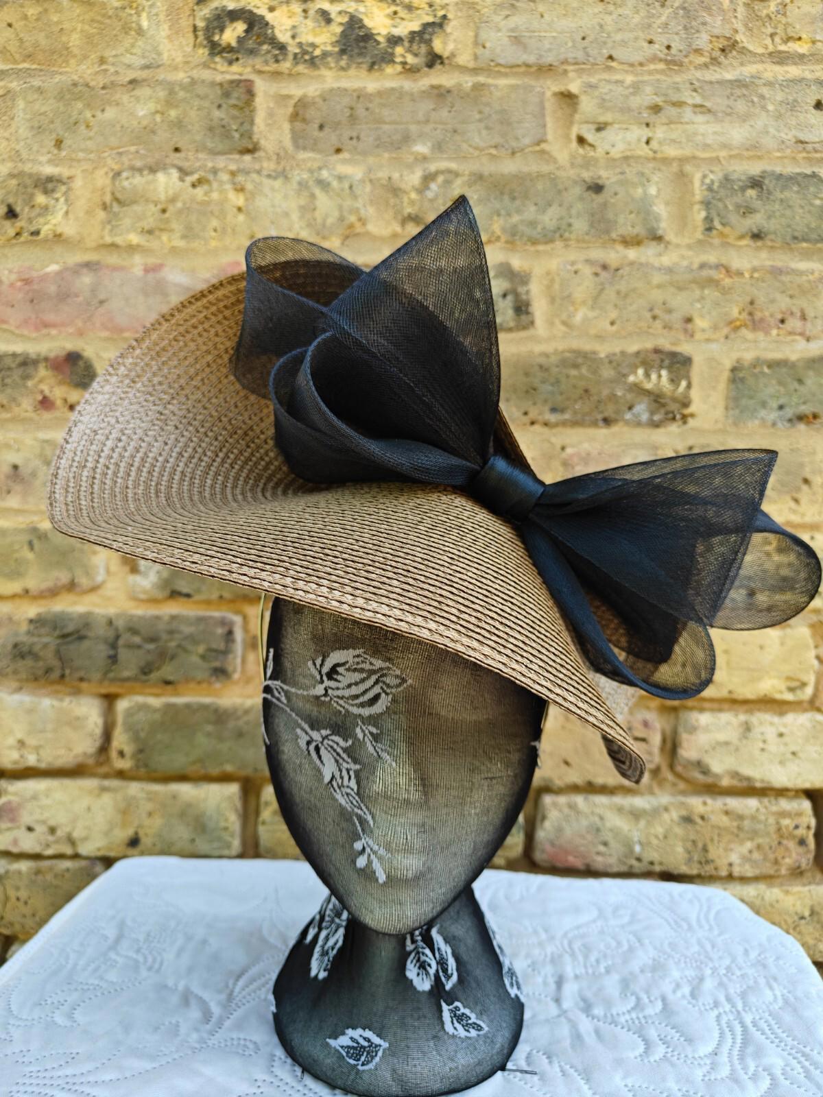 beige brown black large straw fascinator millinery headband wedding hat ascot