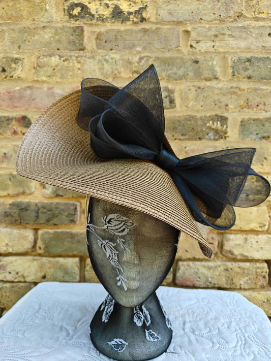 beige brown black large straw fascinator millinery headband wedding hat ascot