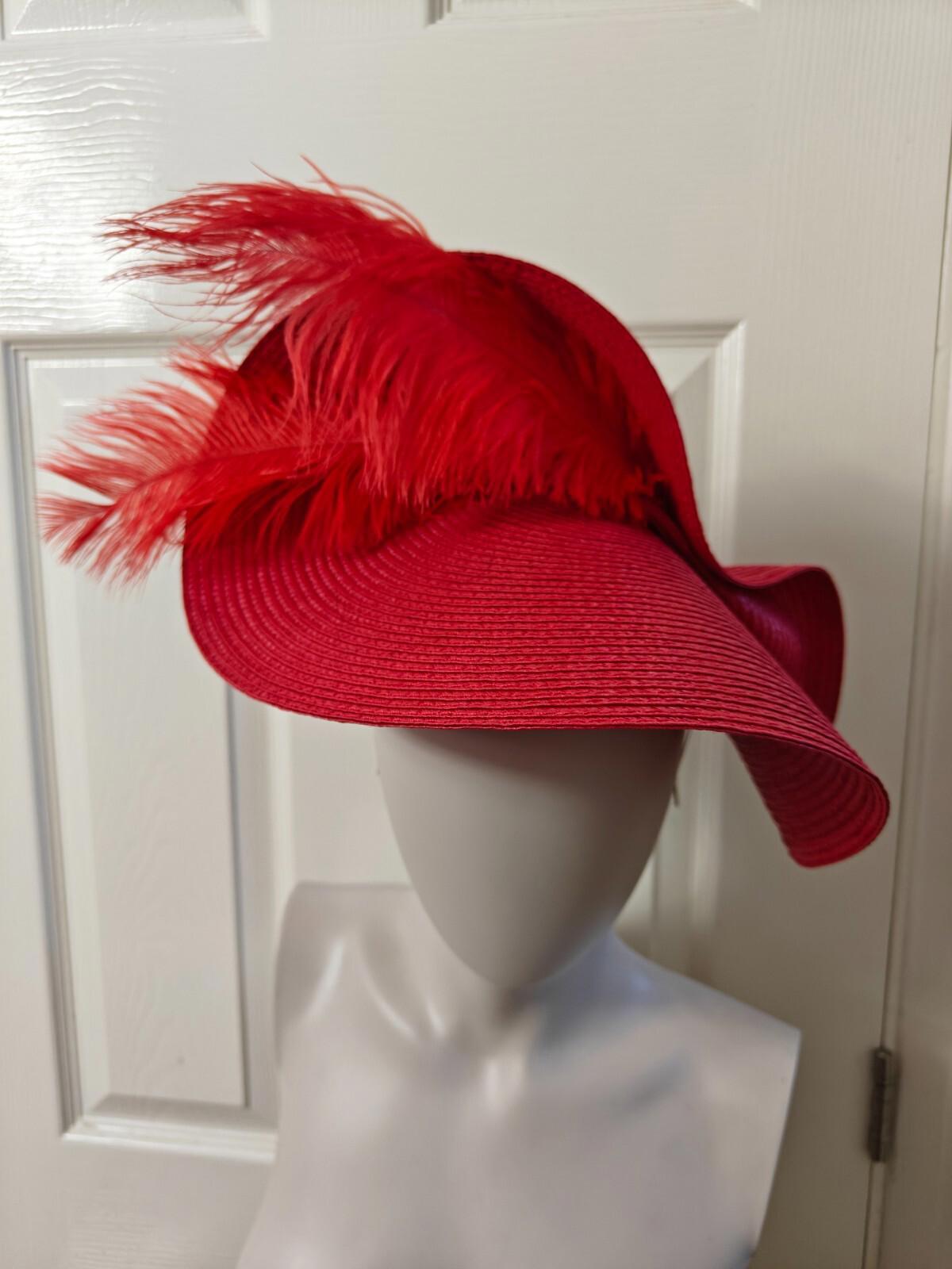 red large straw fascinator ostrich feather millinery headband wedding hat