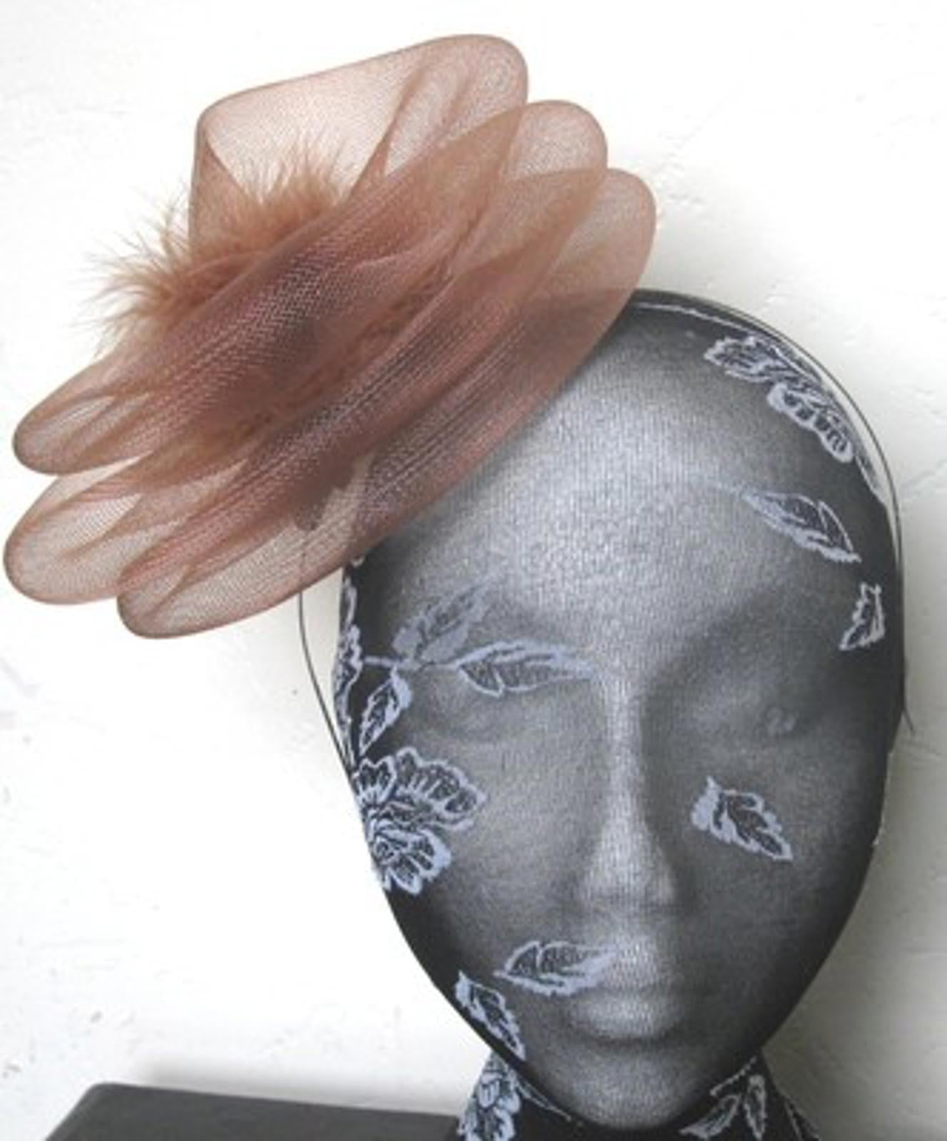 brown tan feather fascinator millinery burlesque headband wedding hat hair piece