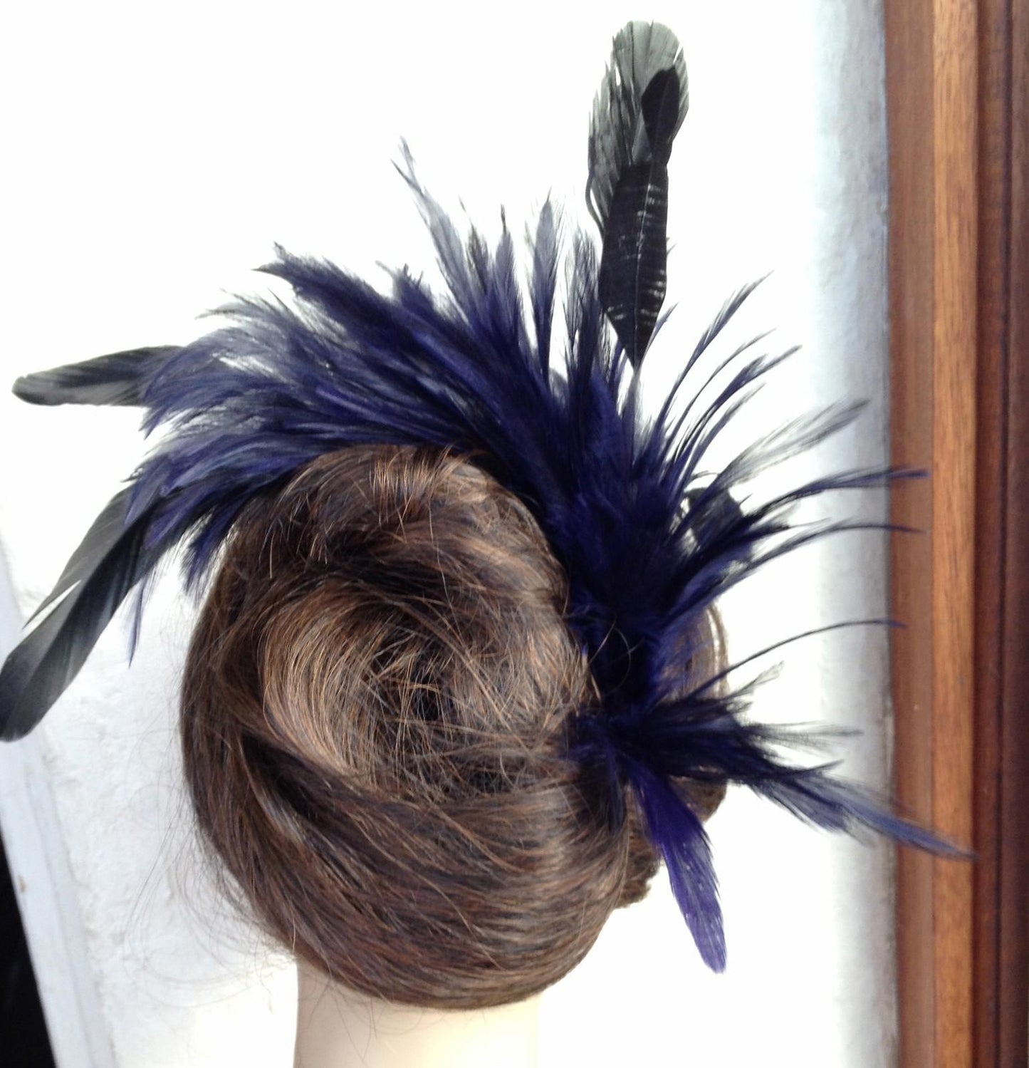 navy blue feather comb fascinator millinery wedding ascot hat hair piece