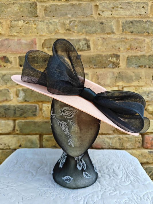 peach pink black large fascinator wedding hat  Kentucky Derby Royal Ascot bow
