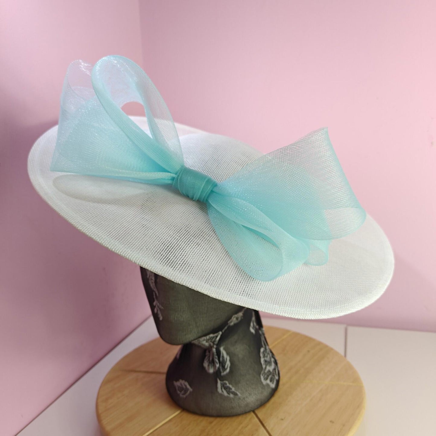 white blue large fascinator wedding hat  Kentucky Derby Royal Ascot bow