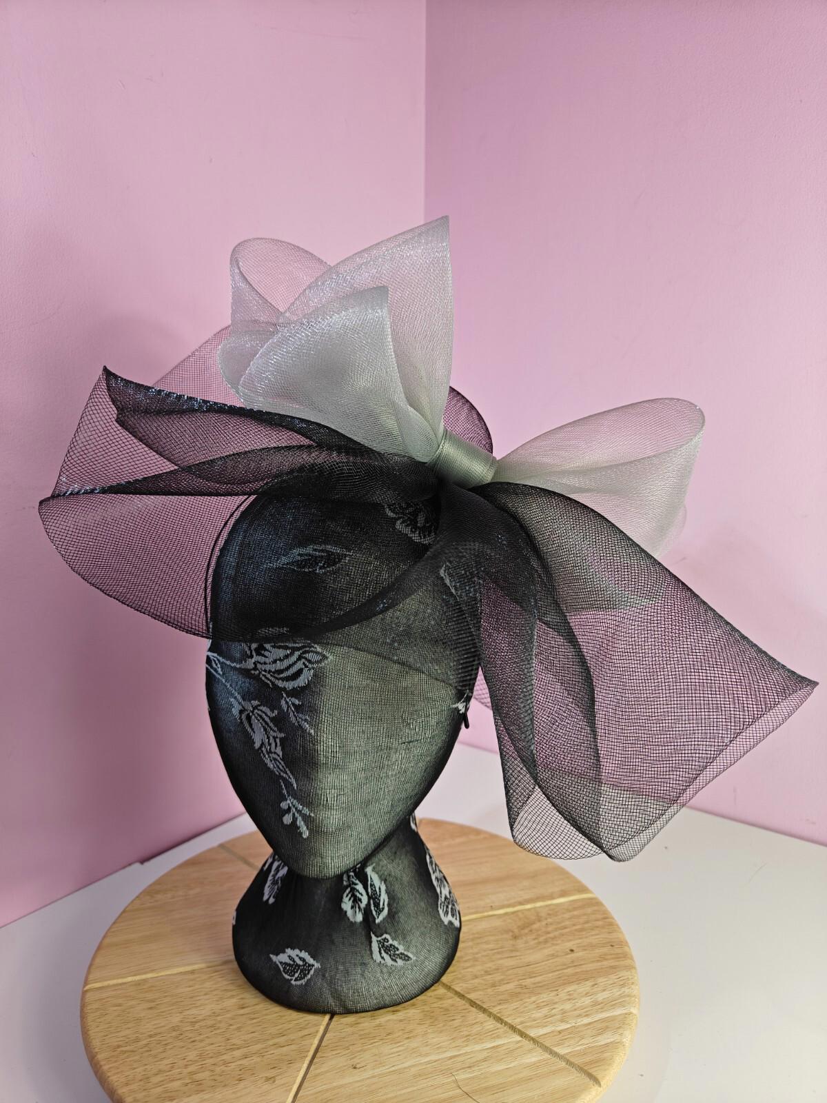 black grey fascinator millinery headband derby wedding hat ascot race