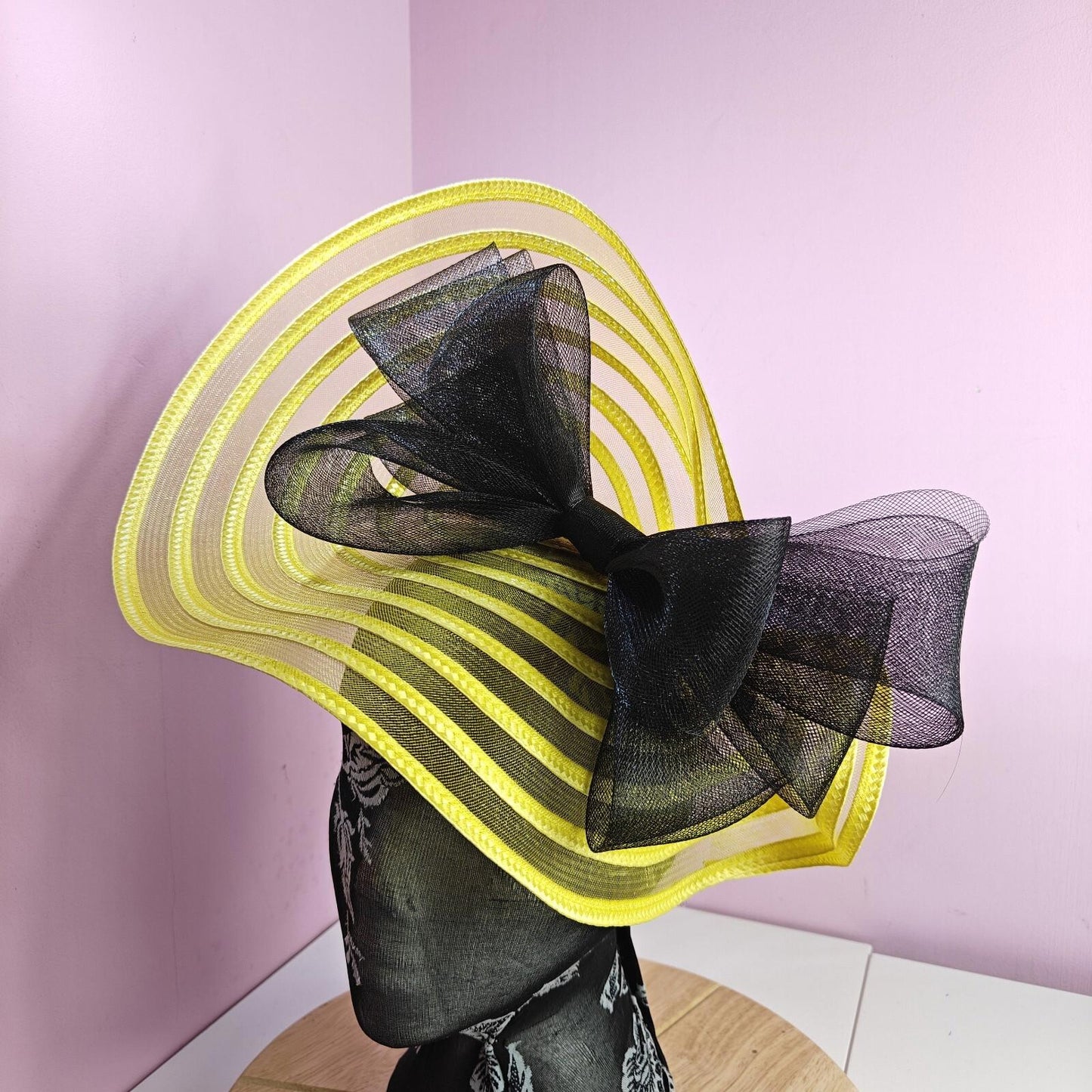 yellow black bow fascinator millinery wedding hat Kentucky Derby Royal Ascot