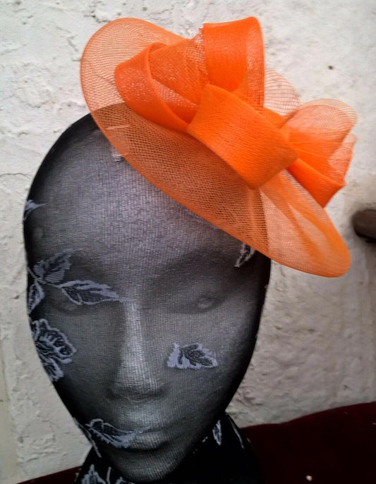 orange fascinator millinery burlesque wedding hat ascot race bridal British