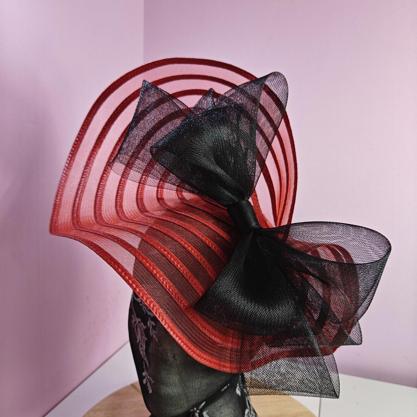 red black bow fascinator millinery wedding hat Kentucky Derby Royal Ascot