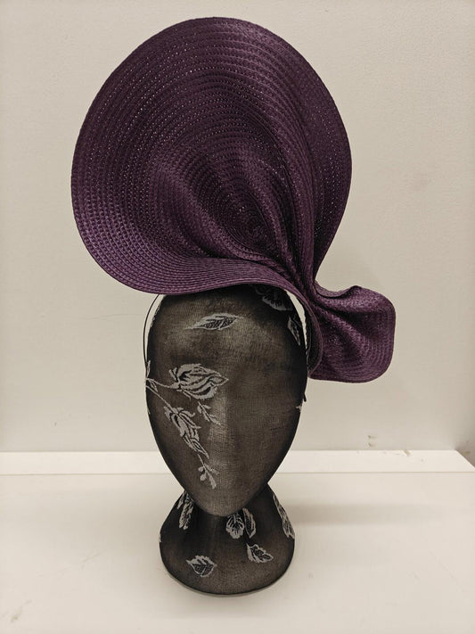 dark purple large straw fascinator millinery burlesque headband wedding hat