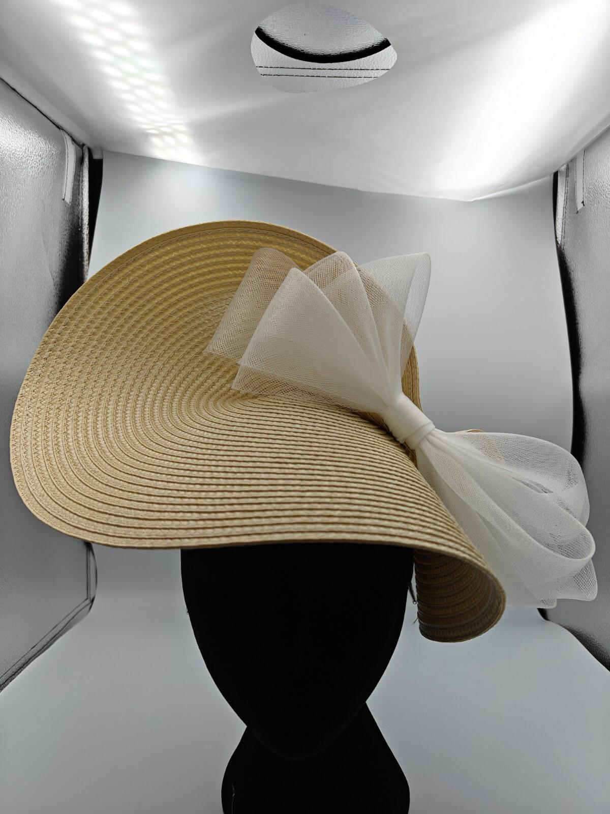 cream white bow straw fascinator millinery burlesque headband wedding hat