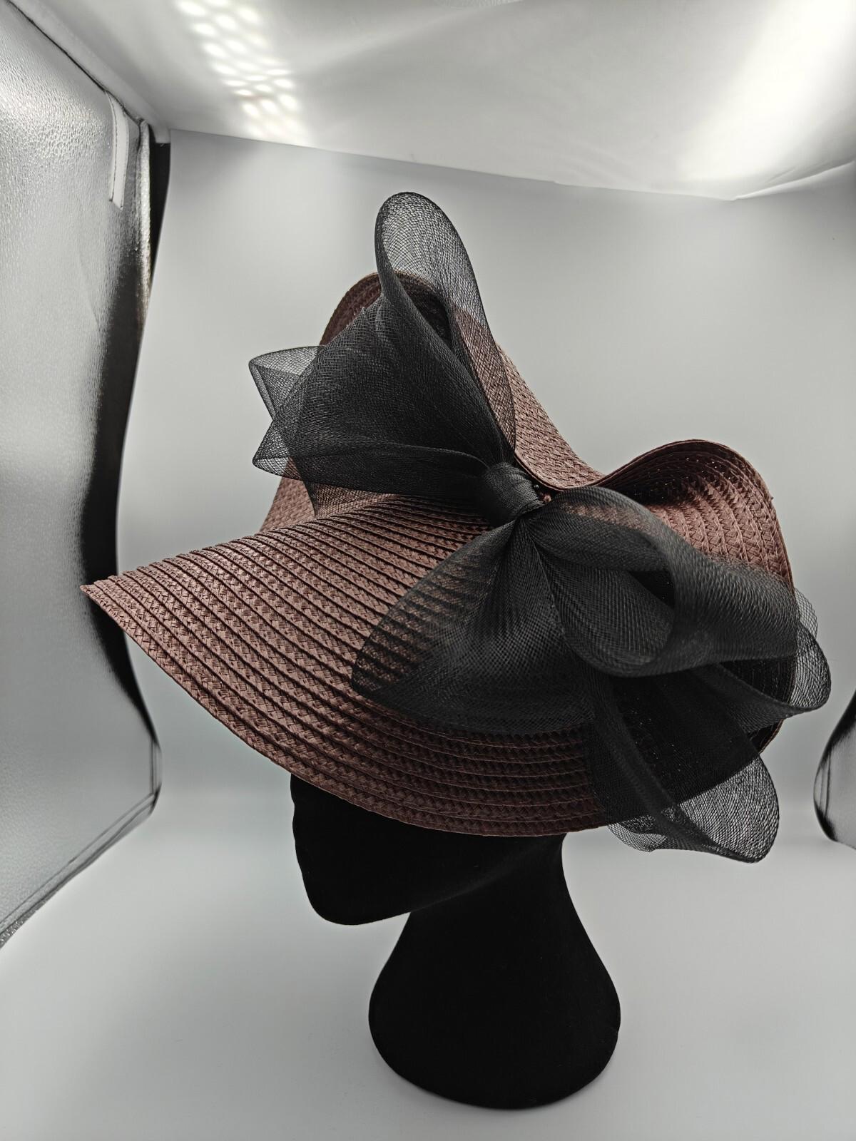 dark brown black bow straw fascinator millinery burlesque headband wedding hat