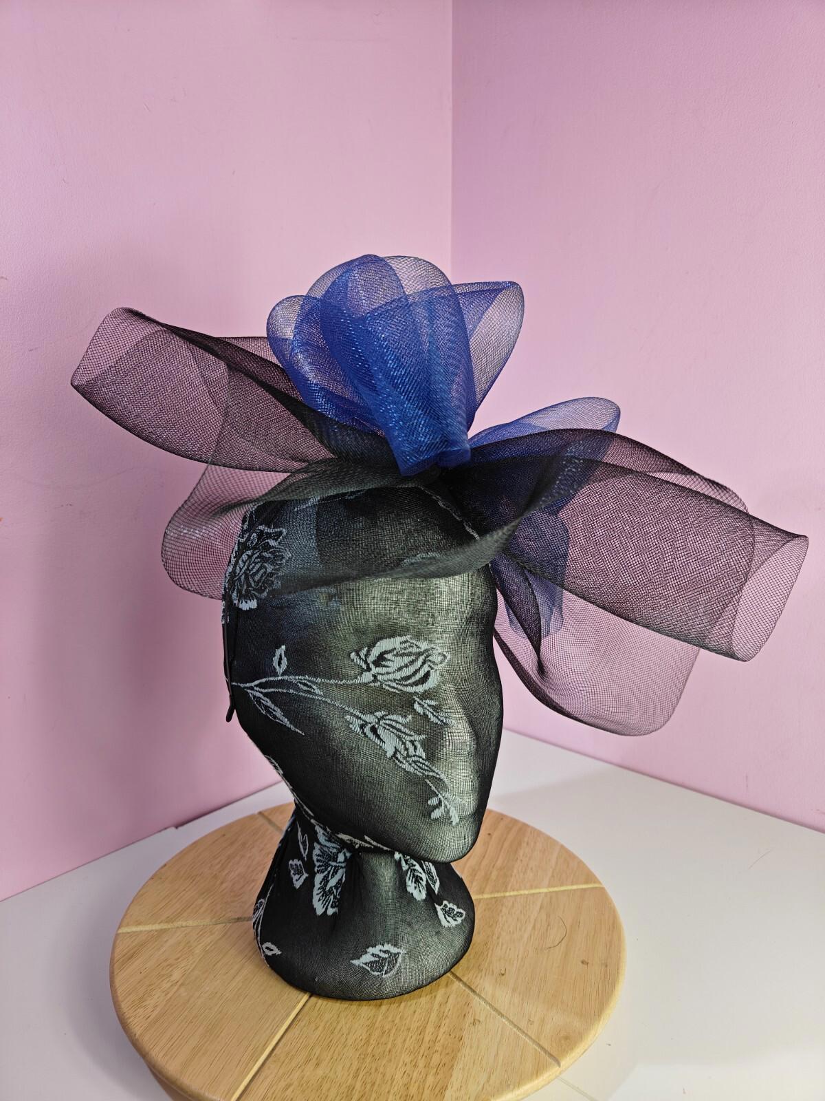 black blue fascinator millinery headband derby wedding hat ascot race