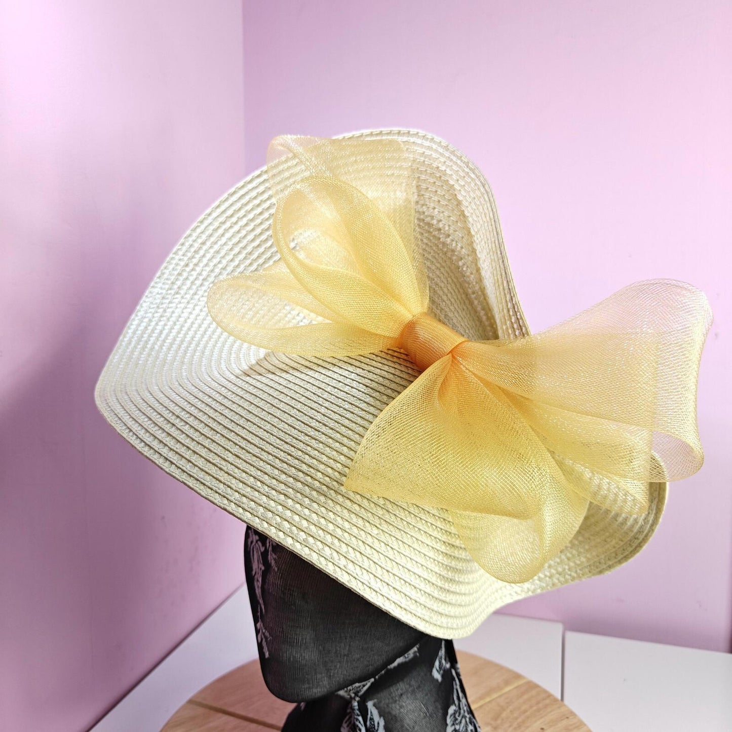 cream gold large straw fascinator wedding hat Kentucky Derby Royal Ascot