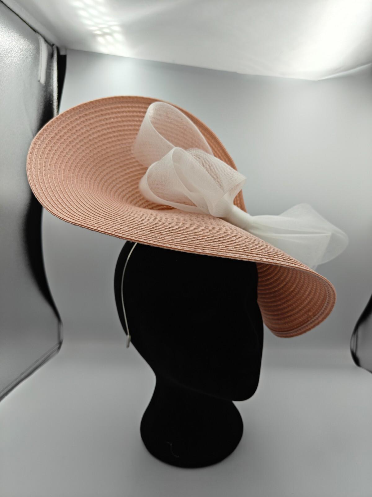 peach pink white bow straw fascinator millinery burlesque headband wedding hat