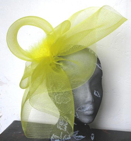 yellow feather fascinator millinery burlesque headband wedding hat hair piece